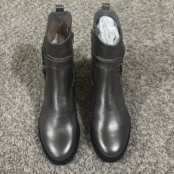 New Bernardo Tyra Gunmetal Leather Moto Boots 7.5 - Picture 3 of 9